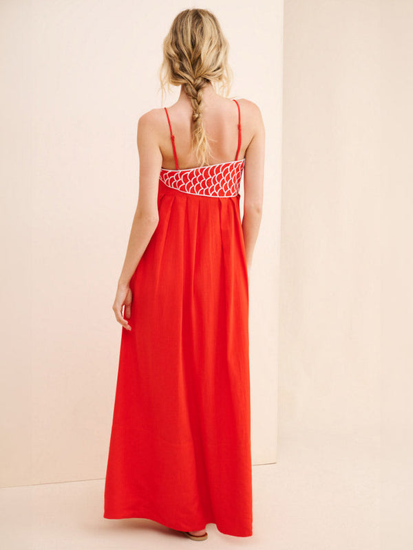 Fisch Top Leinenmischung Maxikleid