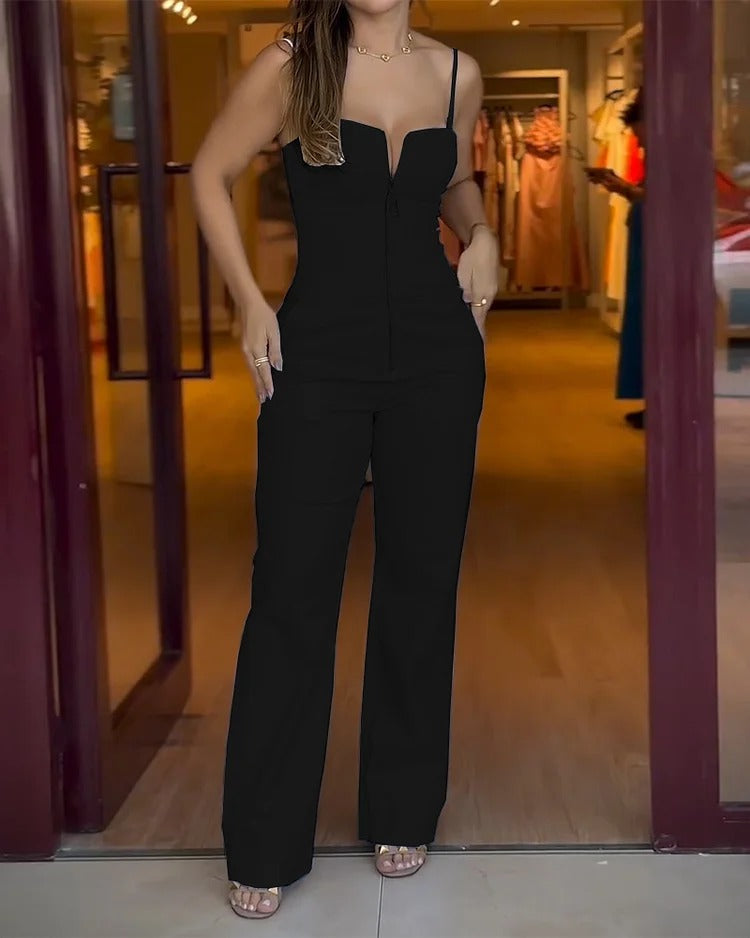✨ Jumpsuit mit Reißverschluss und weitem Bein