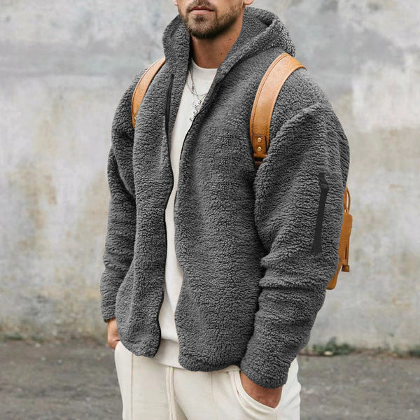 Ben - Herren Fleece-Teddy-Jacke mit Kapuze und Reißverschluss