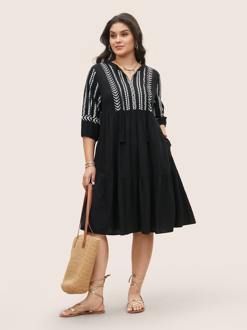 Boho Besticktes Midi-Kleid