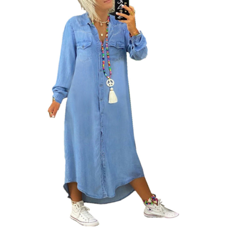 Amira Blue-Kleid mit langen Ärmeln