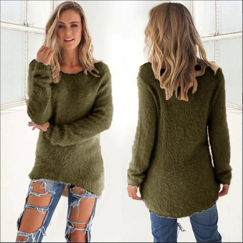 Claudia - Solide Farbe O Hals lose Baumwolle gestrickt Pullover