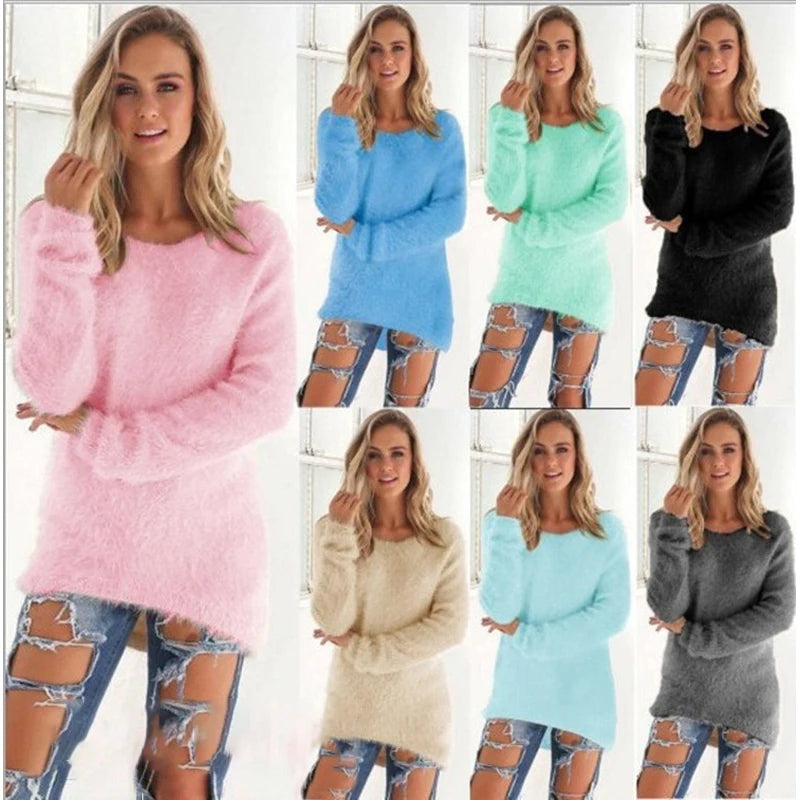 Claudia - Solide Farbe O Hals lose Baumwolle gestrickt Pullover