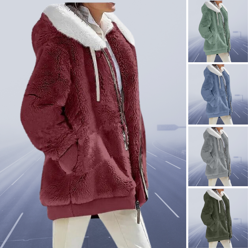 Margaretha - Oversized Teddyjacke mit Kapuze für Damen