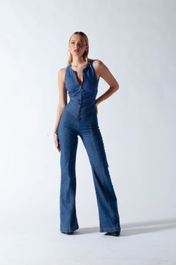 Sakura Herzförmiger Denim-Overall Ohne Rückenpaneel