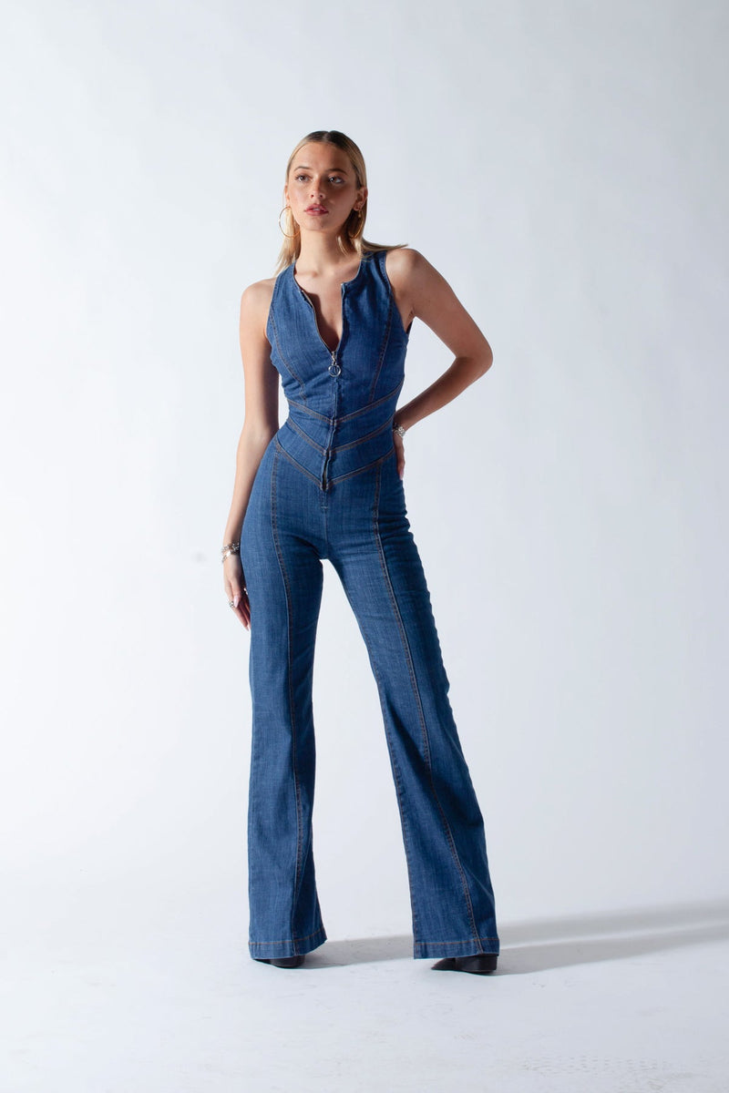 Sakura Herzförmiger Denim-Overall Ohne Rückenpaneel
