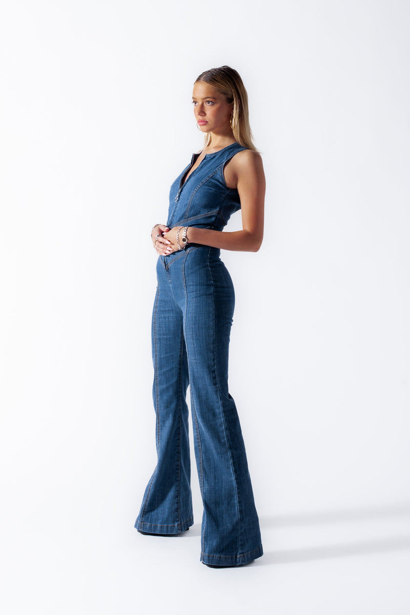 Sakura Herzförmiger Denim-Overall Ohne Rückenpaneel