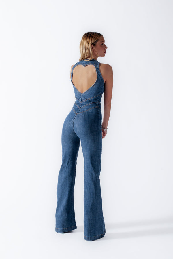 Sakura Herzförmiger Denim-Overall Ohne Rückenpaneel