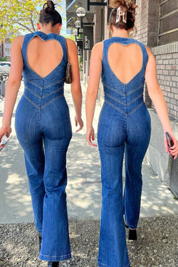 Sakura Herzförmiger Denim-Overall Ohne Rückenpaneel