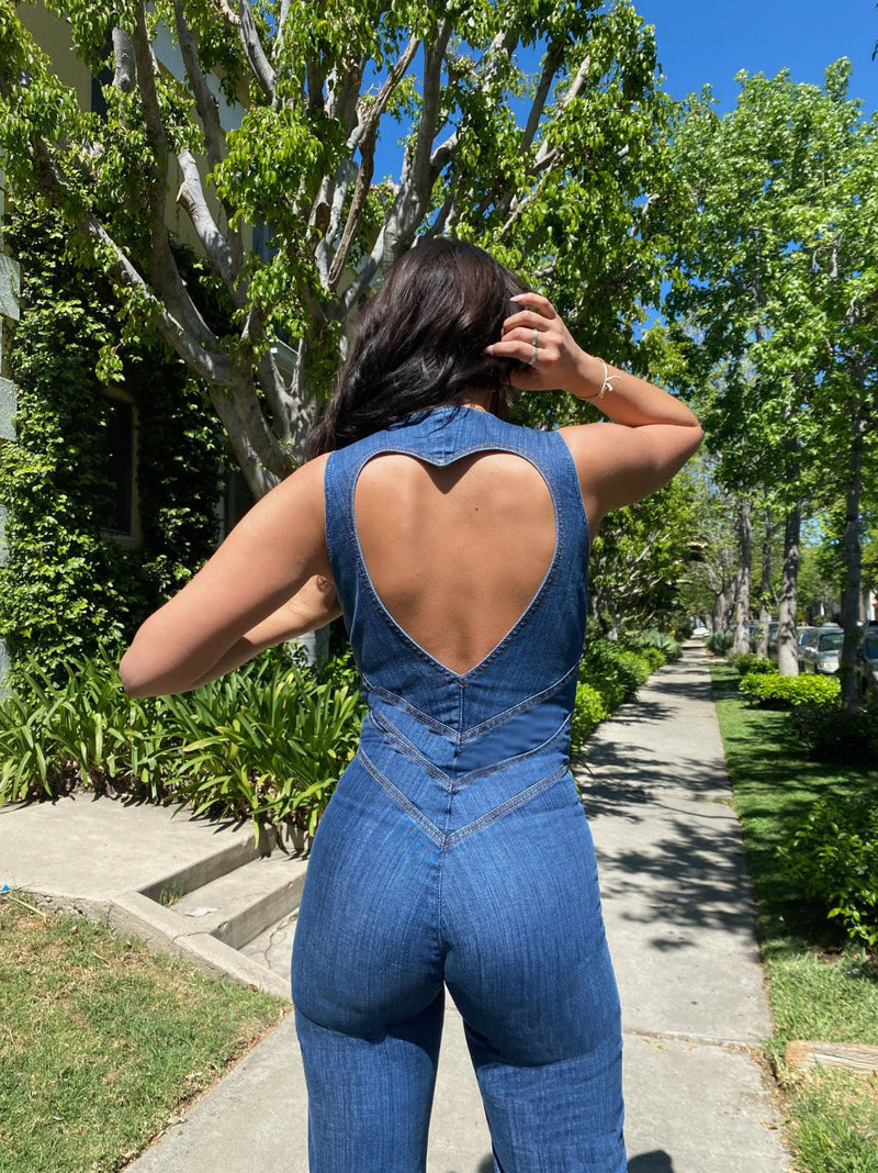 Sakura Herzförmiger Denim-Overall Ohne Rückenpaneel