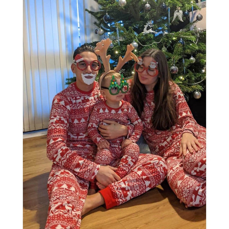 ChristmasSleep - Passende Pyjama-Sets für die ganze Familie mit Weihnachtsmuster in Rot und Weiß