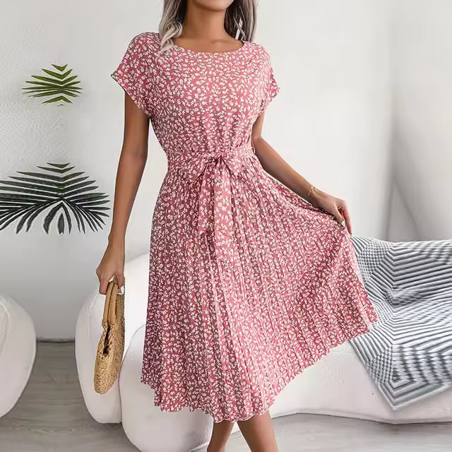 Eva - Fashion Floral Plissee A Line Langes Kleid