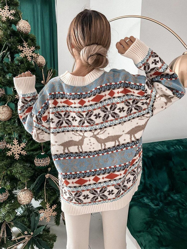 MerryPullover - Damen Vintage Print Sweater – Lässiger & Stilvoller Look