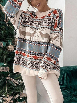 MerryPullover - Damen Vintage Print Sweater – Lässiger & Stilvoller Look