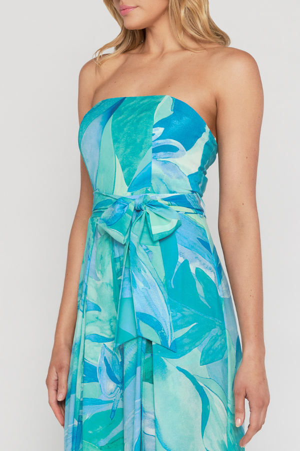 FEINA TRÄGERLOSES JUMPSUIT - Blau-Grünes Muster