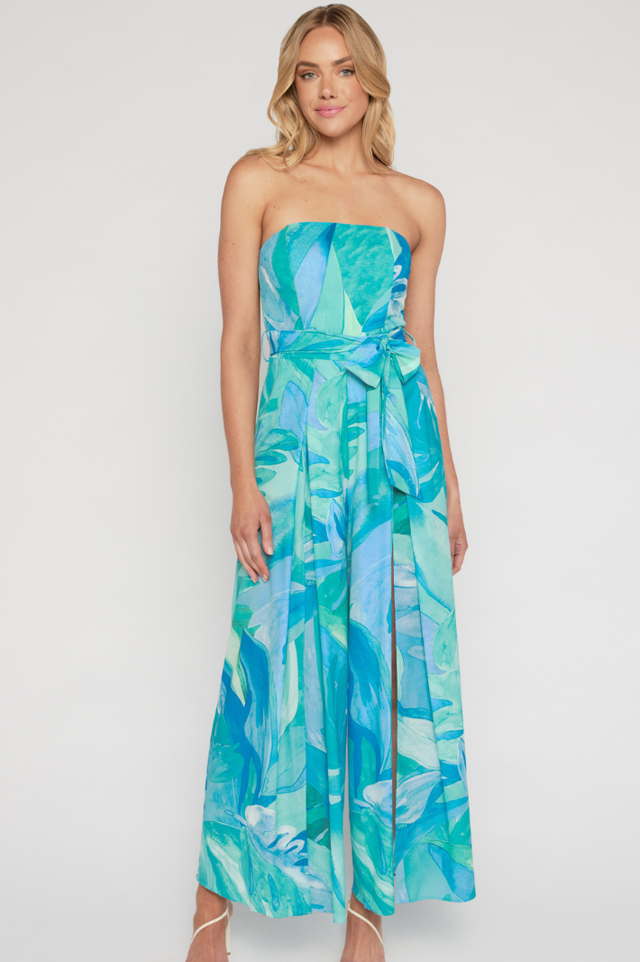 FEINA TRÄGERLOSES JUMPSUIT - Blau-Grünes Muster