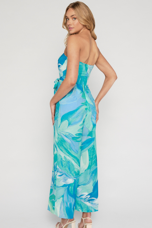 FEINA TRÄGERLOSES JUMPSUIT - Blau-Grünes Muster