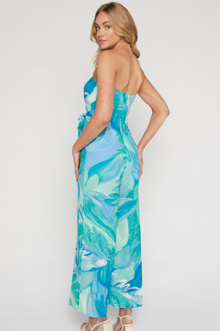FEINA TRÄGERLOSES JUMPSUIT - Blau-Grünes Muster