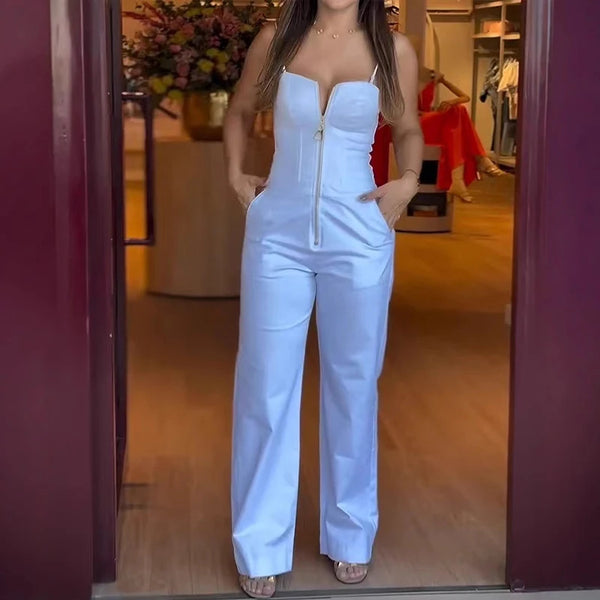 ✨ Jumpsuit mit Reißverschluss und weitem Bein