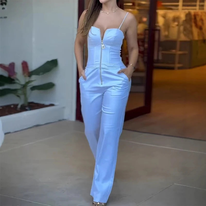 ✨ Jumpsuit mit Reißverschluss und weitem Bein