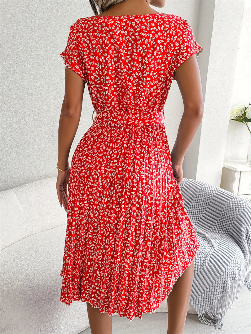 Eva - Fashion Floral Plissee A Line Langes Kleid