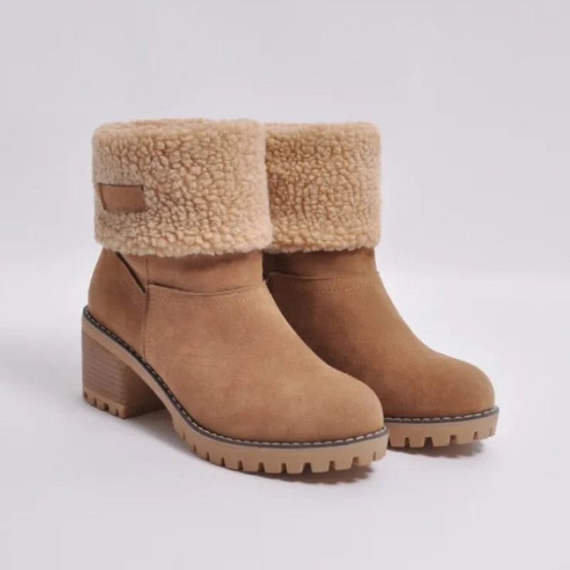 Thea - Tan Suede Ankle Boots Damen mit Lammfell & Rutschfester Sohle