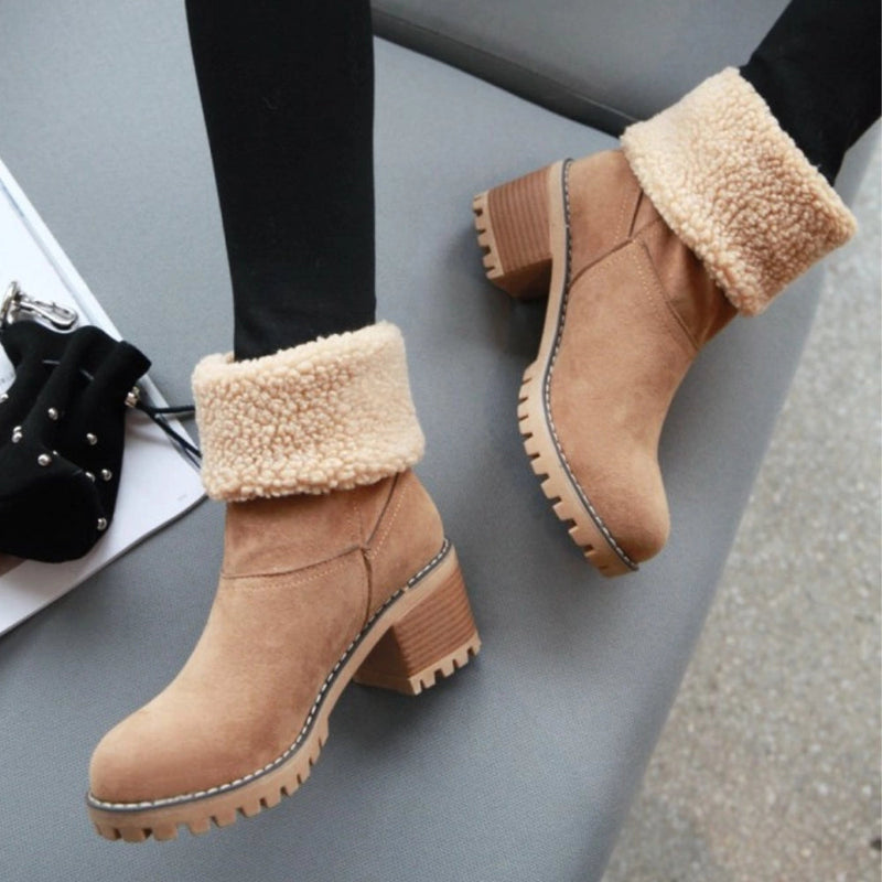 Thea - Tan Suede Ankle Boots Damen mit Lammfell & Rutschfester Sohle