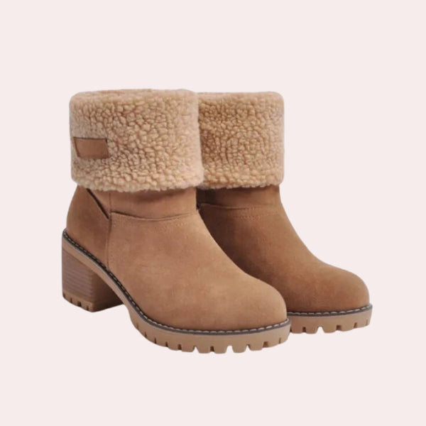 Thea - Tan Suede Ankle Boots Damen mit Lammfell & Rutschfester Sohle