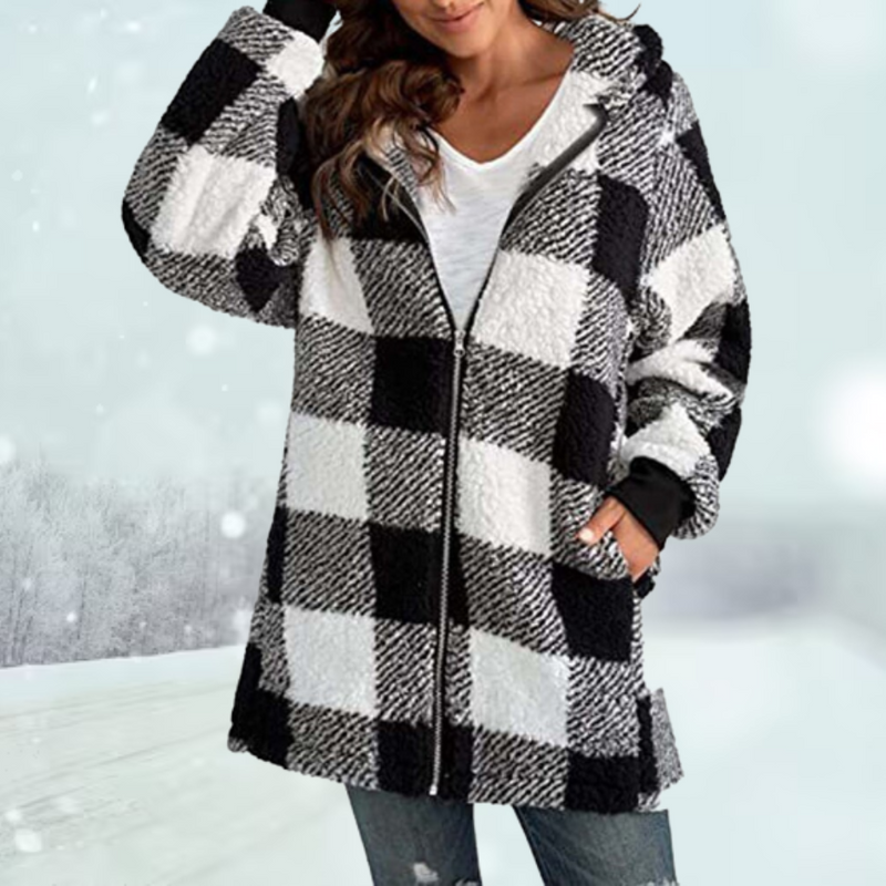 Beate - Gemütliche karierte Winterjacke mit Kapuze