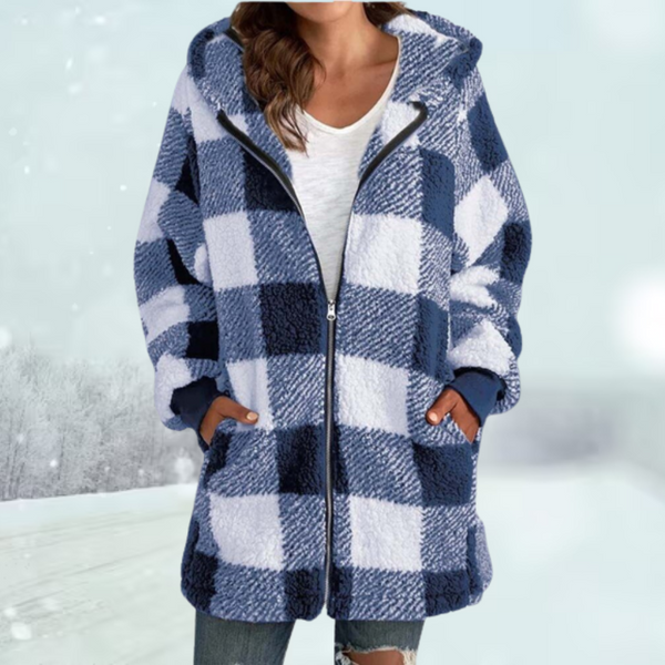 Beate - Gemütliche karierte Winterjacke mit Kapuze