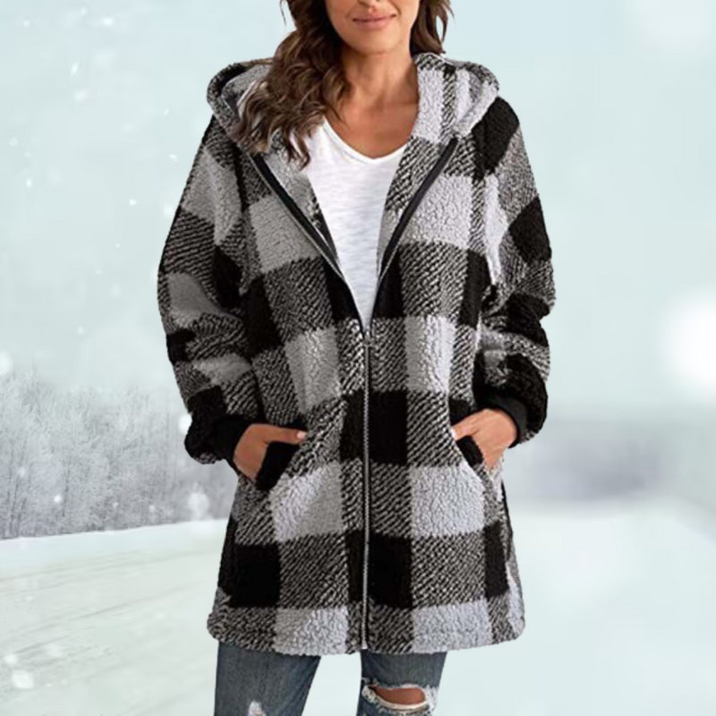 Beate - Gemütliche karierte Winterjacke mit Kapuze