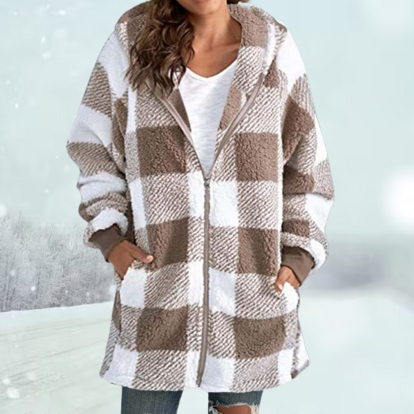 Nathalie - Gemütliche karierte Winterjacke mit Kapuze