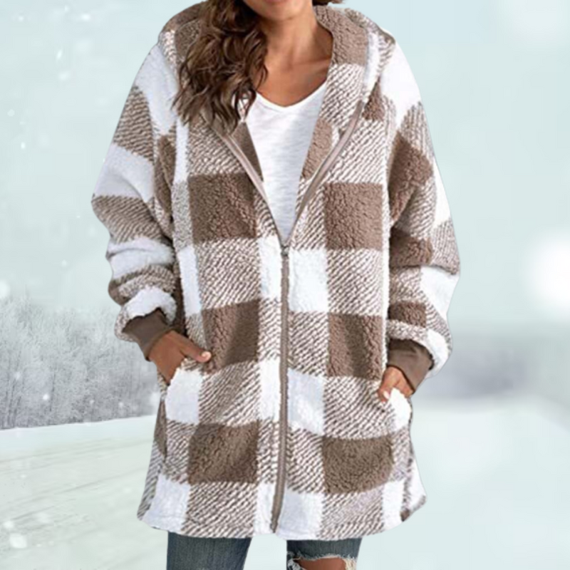 Nathalie - Gemütliche karierte Winterjacke mit Kapuze