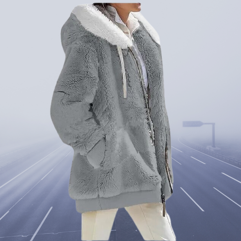 Margaretha - Oversized Teddyjacke mit Kapuze für Damen