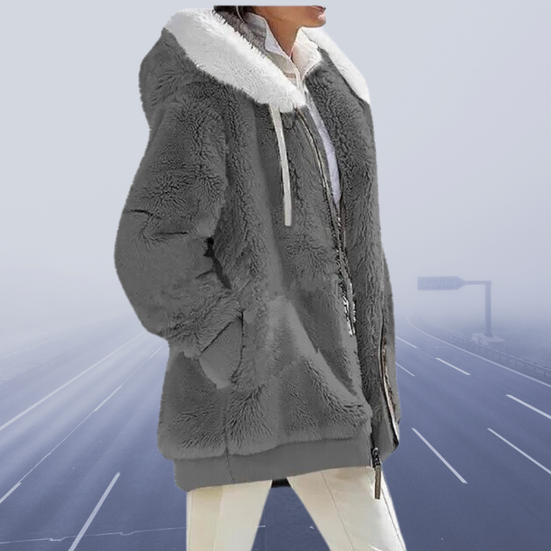 Margaretha - Oversized Teddyjacke mit Kapuze für Damen