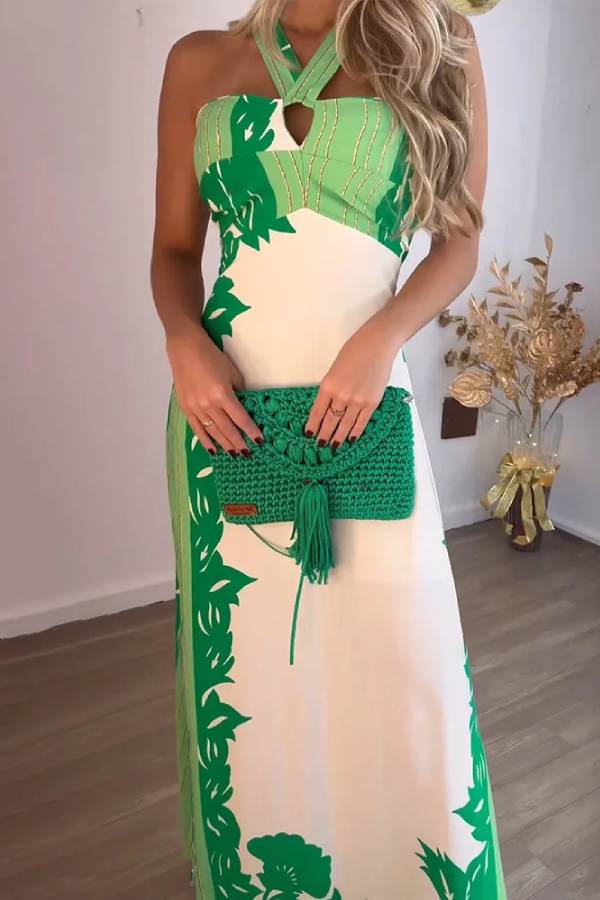 Tropische Eleganz Halter-Maxikleid