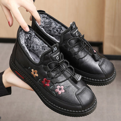 Bequeme Fleece-gefütterte Wasserdichte Schuhe mit Blumenstickerei