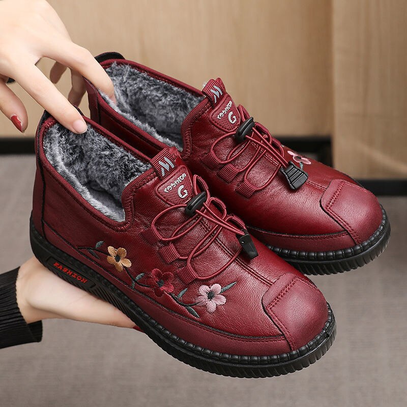 Bequeme Fleece-gefütterte Wasserdichte Schuhe mit Blumenstickerei