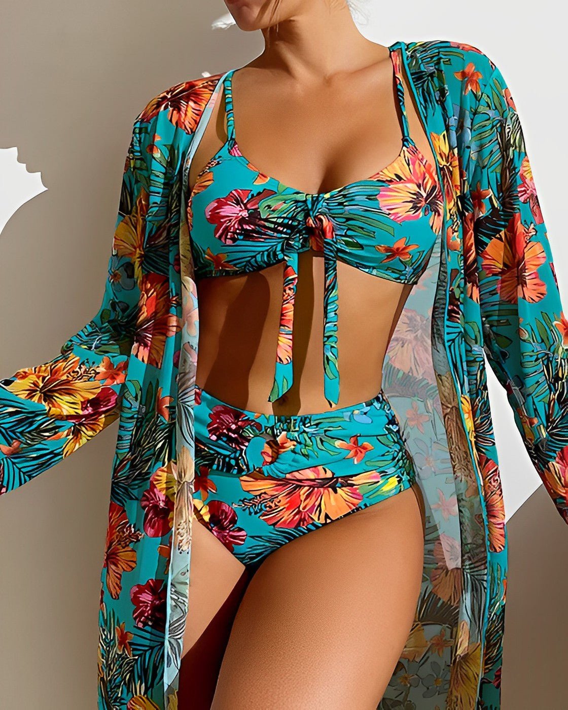 Adora | Tropisches High - Waist - Bikini - Set mit Überwurf - Livezo