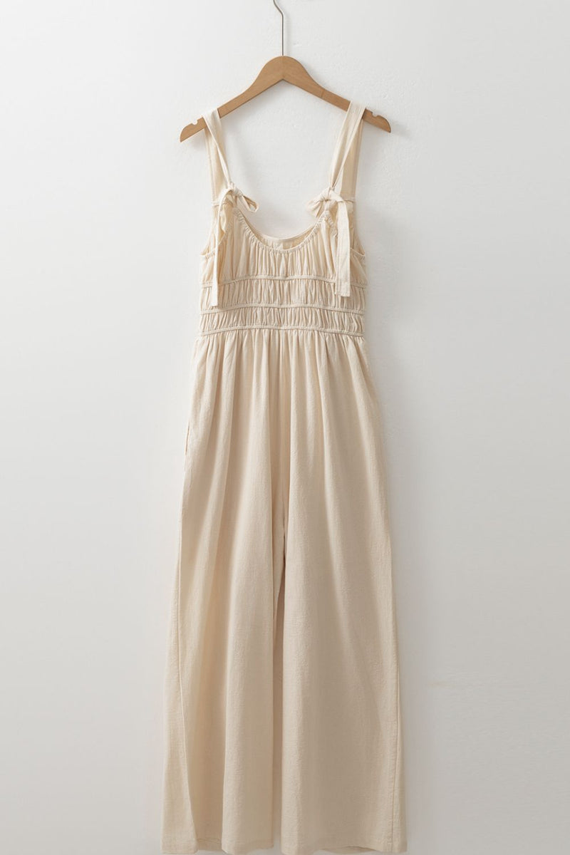 Ärmelloser Jumpsuit mit gerafftem Oberteil und weitem Bein für Damen - Livezo