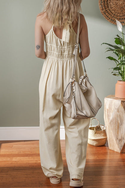 Ärmelloser Jumpsuit mit gerafftem Oberteil und weitem Bein für Damen - Livezo