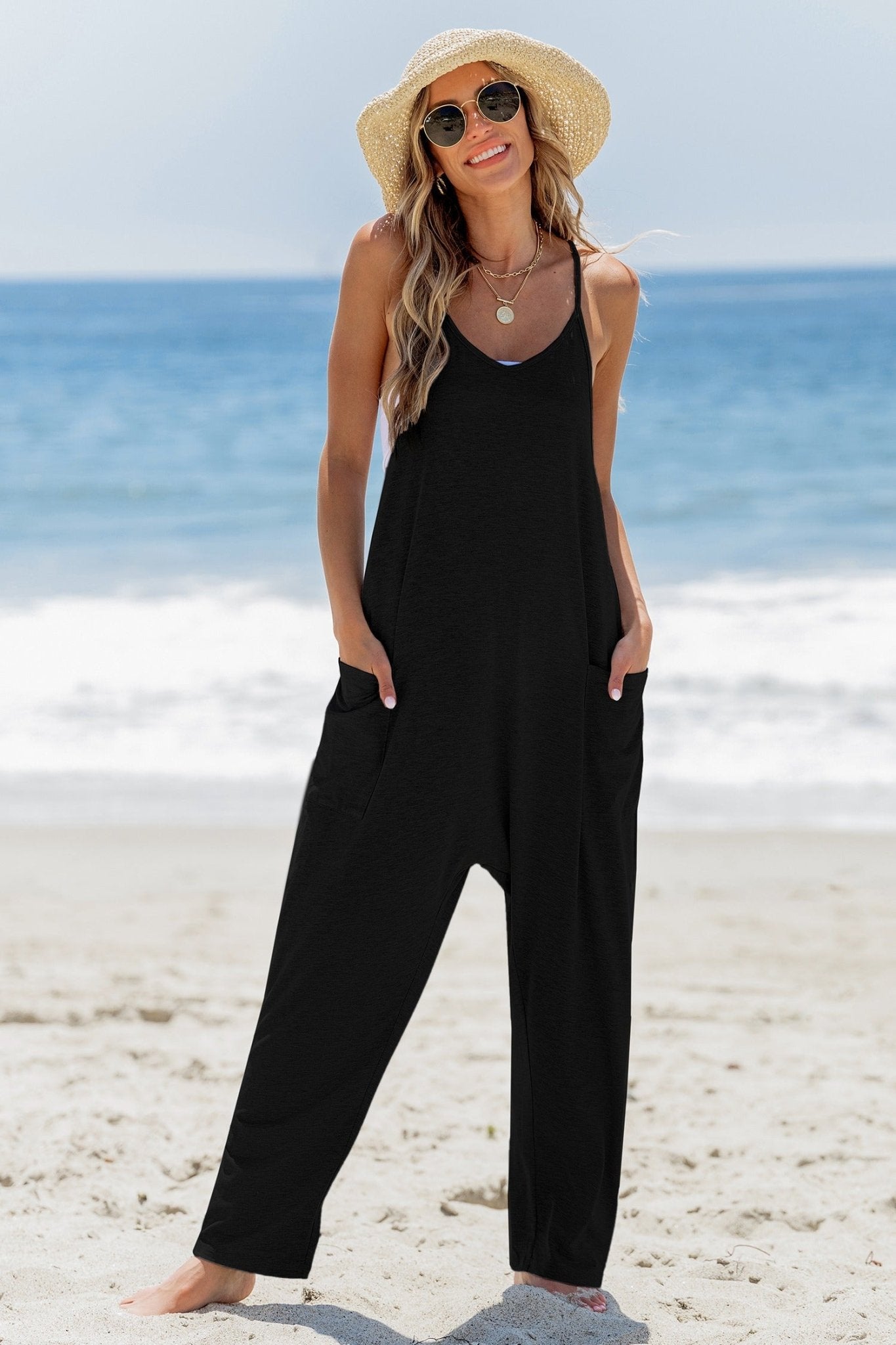 Ärmelloser Jumpsuit mit Rundhalsausschnitt und Schrittnaht - Livezo
