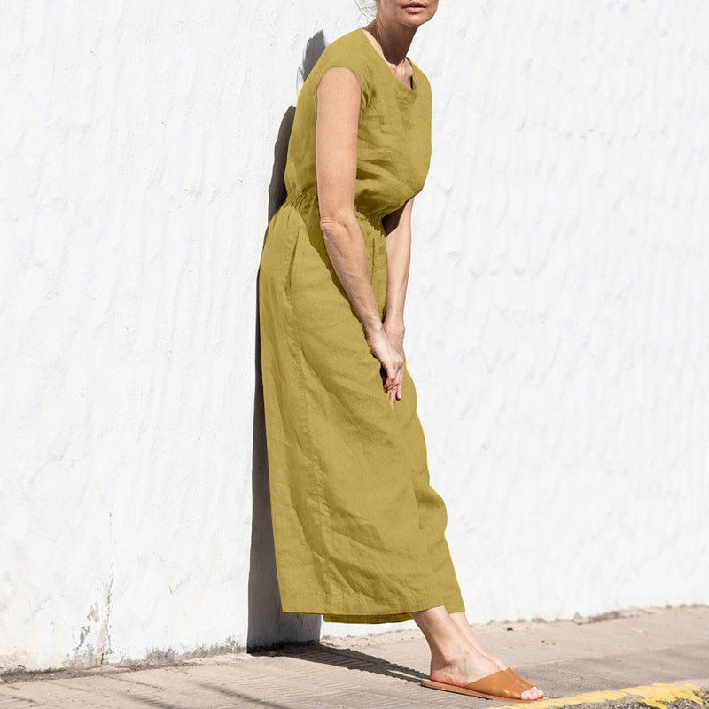 Ärmelloser Jumpsuit mit weitem Bein und hoher Taille - Livezo