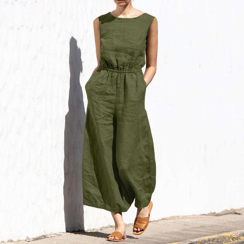 Ärmelloser Jumpsuit mit weitem Bein und hoher Taille - Livezo