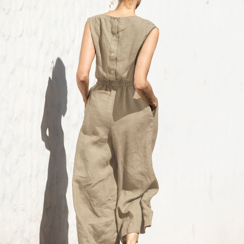 Ärmelloser Jumpsuit mit weitem Bein und hoher Taille - Livezo