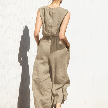 Ärmelloser Jumpsuit mit weitem Bein und hoher Taille - Livezo