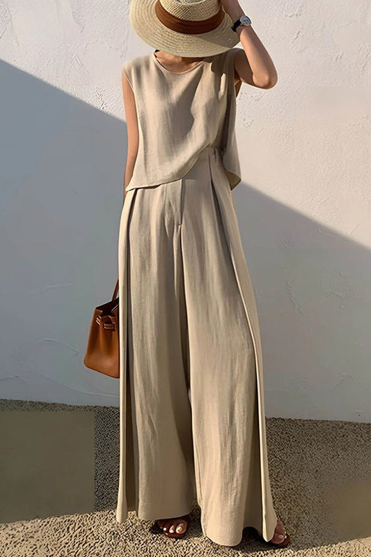 Ärmelloses Oberteil aus Leinenmischung und weite Hose Set - Livezo