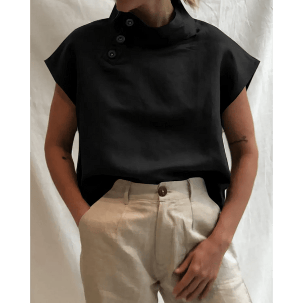 Baumwoll - Leinen - Bürobluse mit Knopfdetails - Livezo