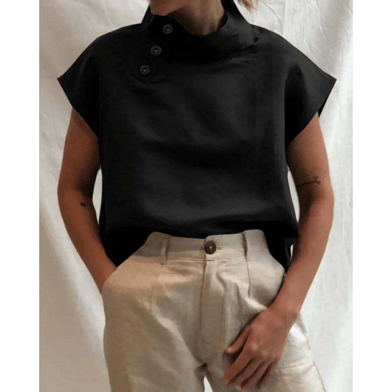 Baumwoll - Leinen - Bürobluse mit Knopfdetails - Livezo