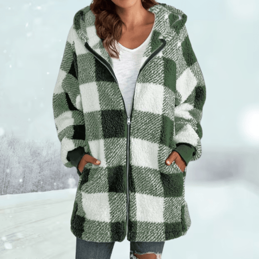 Beate - Gemütliche karierte Winterjacke mit Kapuze - Livezo